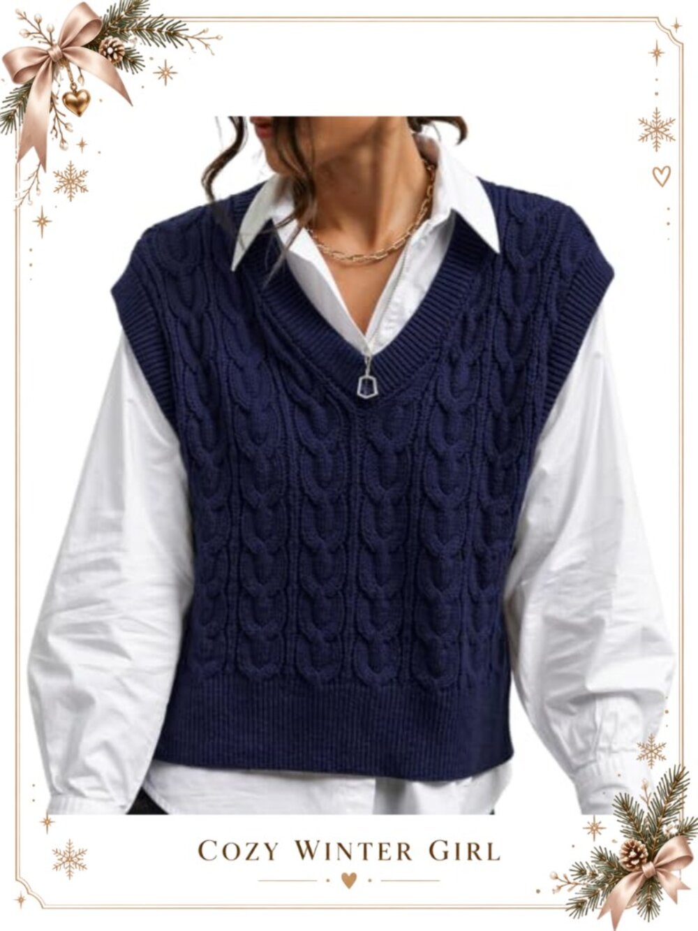 Women's V Neck Sleeveless Cable Knit Sweater Vest Crop Pullover Top